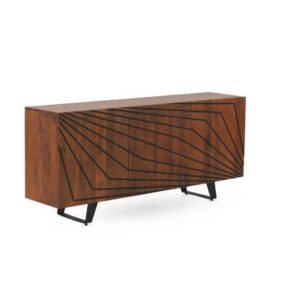 11492 Aparador de diseño moderno industrial 160 madera con tallas geométricas y patas metal