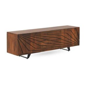 11493 Mueble de televisión diseño moderno industrial 160 madera con tallas geométricas y patas metal