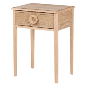418021 Mesita de noche diseño nórdico vintage 48 madera con ratán