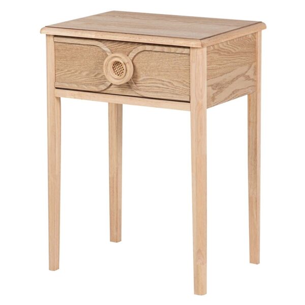 418021 Mesita de noche diseño nórdico vintage 48 madera con ratán