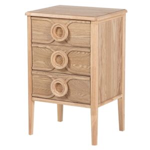 418022 Mesita de noche diseño nórdico vintage 45 madera con ratán
