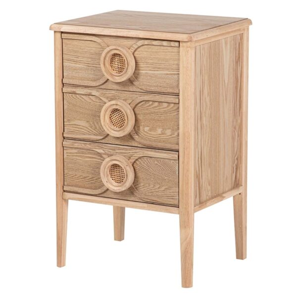 418022 Mesita de noche diseño nórdico vintage 45 madera con ratán