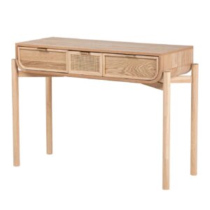 418026 Consola de diseño rústico nórdico 108 madera con detalle de ratán