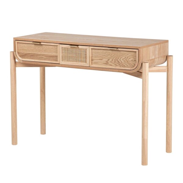418026 Consola de diseño rústico nórdico 108 madera con detalle de ratán