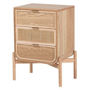 418028 Mesita de noche diseño nórdico 52 madera con ratán