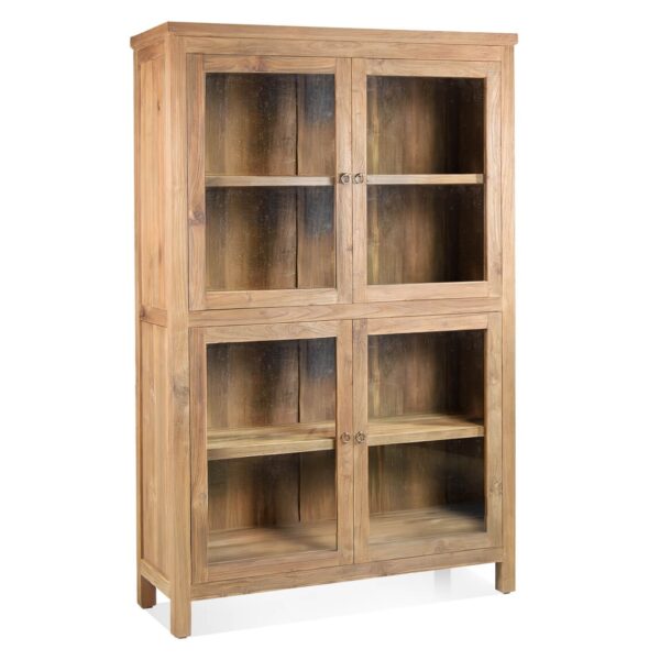 650080 Vitrina de diseño rústico CANCÚN 116 madera de teka y puertas de cristal
