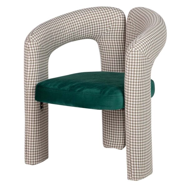 946017 Sillón de diseño moderno NOVA formas curvas y tapizado pata de gallo con terciopelo verde