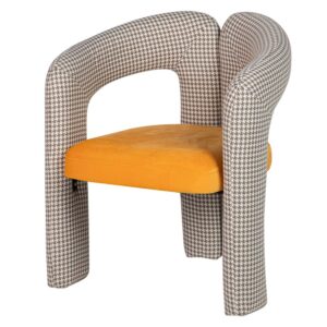 946018 Sillón de diseño moderno NOVA formas curvas y tapizado pata de gallo con terciopelo amarillo
