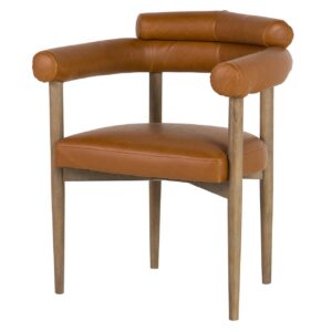 950014 Silla con reposabrazos de diseño moderno madera de fresno y polipiel marrón
