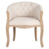 Butaca de diseño clásico madera y tapizado lino beige con capitoné
