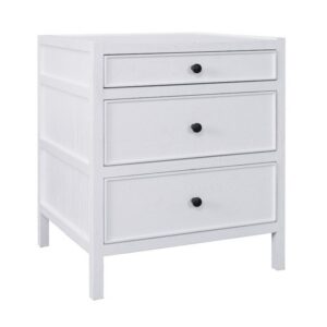 MARIO-5-BL Mesita de noche de diseño rústico vintage 50 madera roble acabado blanco