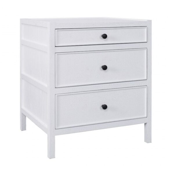 MARIO-5-BL Mesita de noche de diseño rústico vintage 50 madera roble acabado blanco