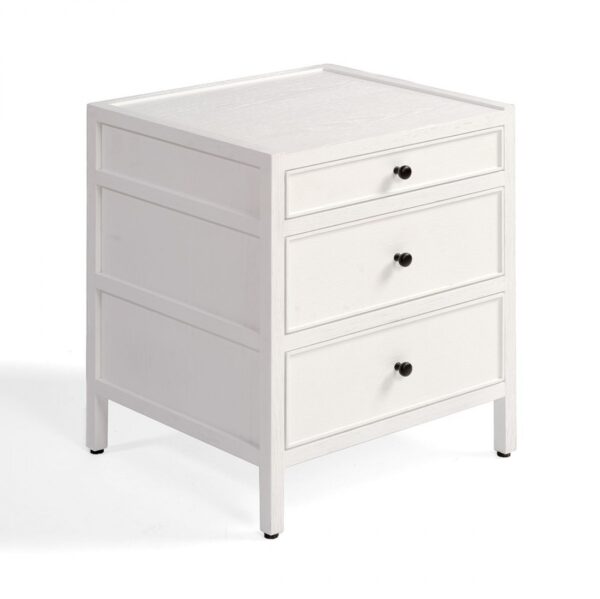 MARIO-5-BL Mesita de noche diseño rústico vintage 50 madera roble acabado blanco