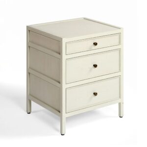 MARIO-5-W Mesita de noche diseño rústico vintage 50 madera roble acabado blanco grisáceo