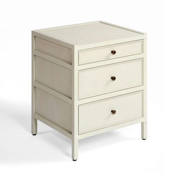 MARIO-5-W Mesita de noche diseño rústico vintage 50 madera roble acabado blanco grisáceo