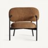 36099 Sillón butaca de diseño moderno JESSIE metal y madera negros con tapizado marrón
