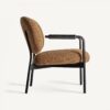 36099 Sillón butaca de diseño moderno JESSIE metal y madera negros con tapizado marrón