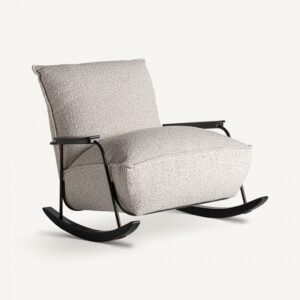36102 Mecedora de diseño moderno ZWALM madera negro y tapizado beige jaspeado