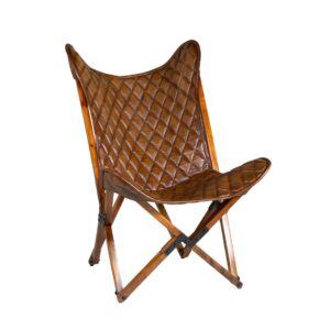 606100 Silla plegable diseño vintage CAMBRIDGE madera y piel costuras rombos