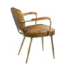 606200 Silla con reposabrazos diseño vintage CAMBRIDGE piel marrón y hierro dorado