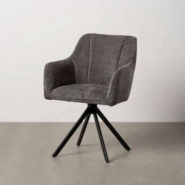 614611 Silla con reposabrazos de diseño moderno patas de hierro negro y tapizado gris oscuro
