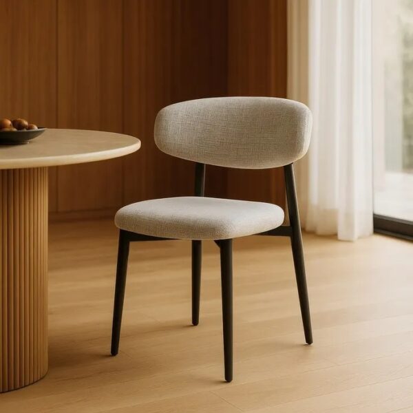 614628 Silla de diseño moderno acero negro y tapizado gris