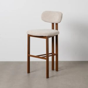 614632 Taburete alto de diseño moderno acero acabado madera y tapizado beige