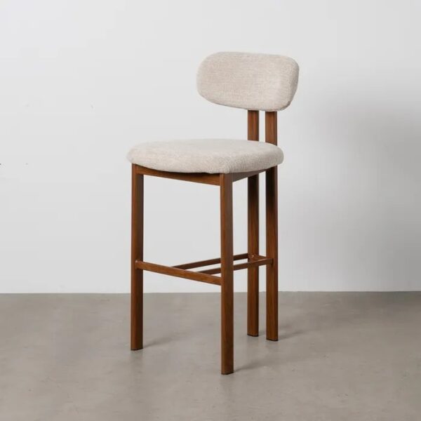 614632 Taburete alto de diseño moderno acero acabado madera y tapizado beige