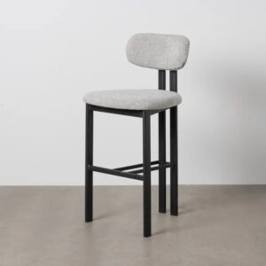 614634 Taburete alto de diseño moderno acero negro y tapizado gris