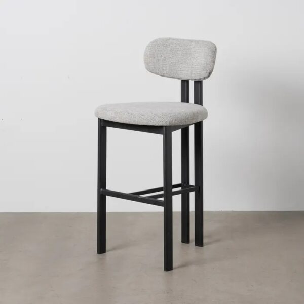 614634 Taburete alto de diseño moderno acero negro y tapizado gris