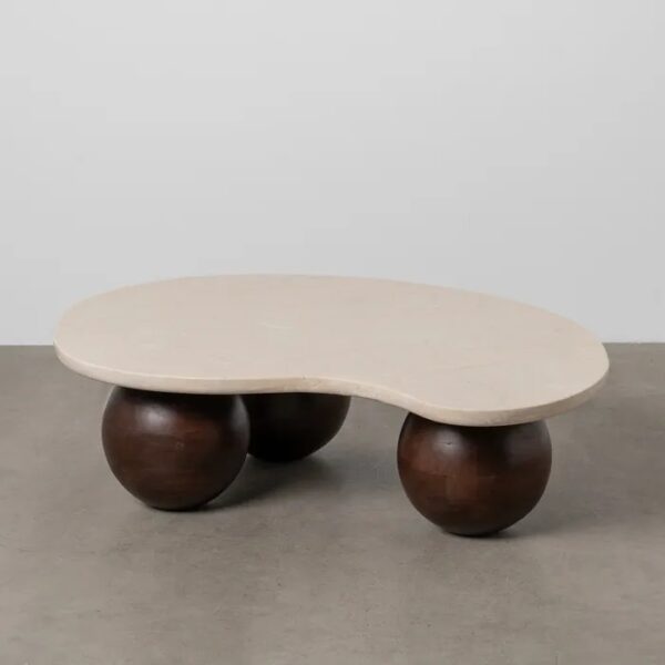 614752 Mesa de centro de diseño moderno 107 madera y mármol formas redondeadas