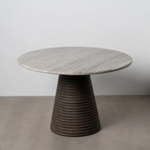 614754 Mesa de comedor diseño rústico moderno 115 madera y mármol tonos grises