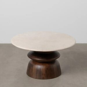 614755 Mesa de centro redonda diseño moderno 75 madera de mango y mármol