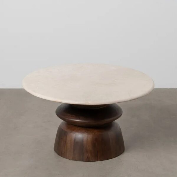 614755 Mesa de centro redonda diseño moderno 75 madera de mango y mármol