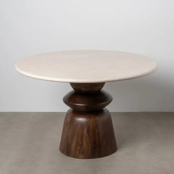 614756 Mesa de comedor redonda diseño moderno 120 madera de mango y mármol