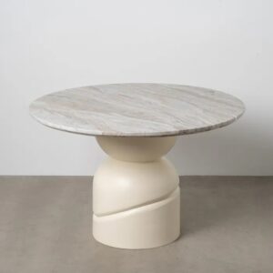 614757 Mesa de comedor diseño moderno 120 madera beige y mármol gris