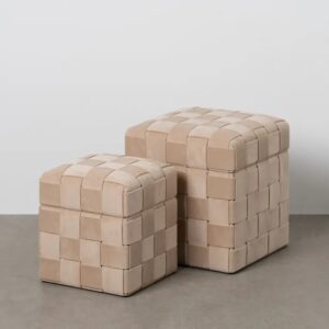 614796 Set de 2 puffs de diseño moderno 40-32 tapizado beige con trenzado