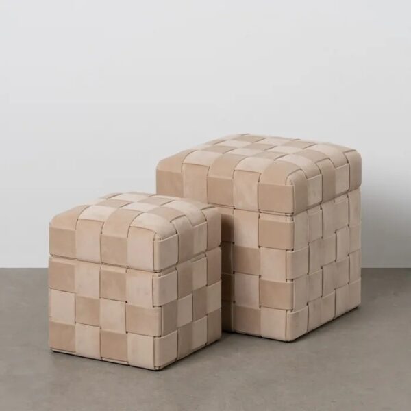 614796 Set de 2 puffs de diseño moderno 40-32 tapizado beige con trenzado