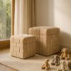 614796 Set de 2 puffs de diseño moderno 40-32 tapizado beige con trenzado