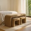 614801 Set de 3 bancos o pie de cama de diseño moderno 126 tapizado taupe