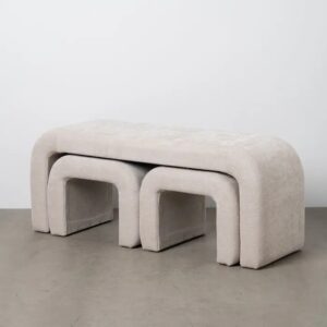 614802 Set de 3 bancos o pie de cama de diseño moderno 126 tapizado beige