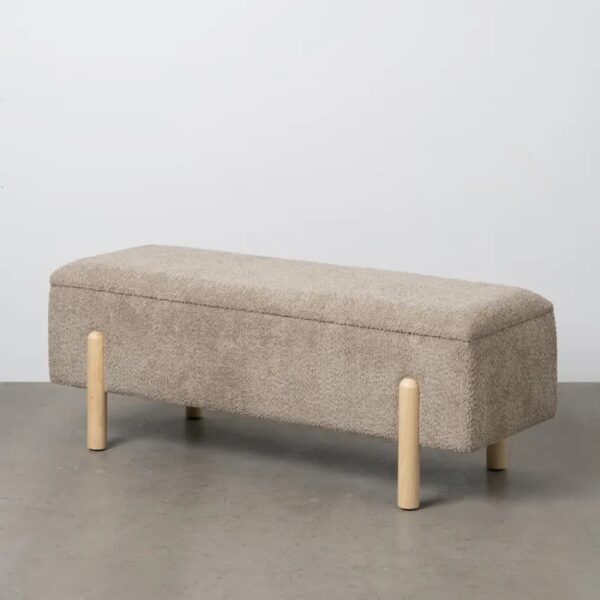 614803 Banco baúl de diseño nórdico 122 madera y tapizado taupe