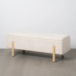 614804 Banco baúl de diseño nórdico 122 madera y tapizado crema