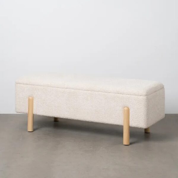 614804 Banco baúl de diseño nórdico 122 madera y tapizado crema