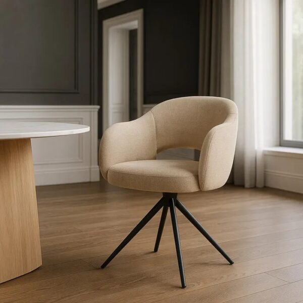 614812 Silla giratoria con reposabrazos diseño moderno hierro negro y tapizado beige
