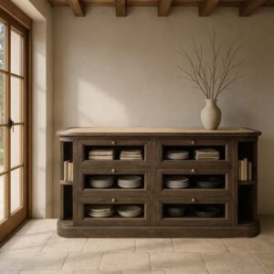 614968 Aparador de diseño vintage 155 madera de mango con cajones acristalados