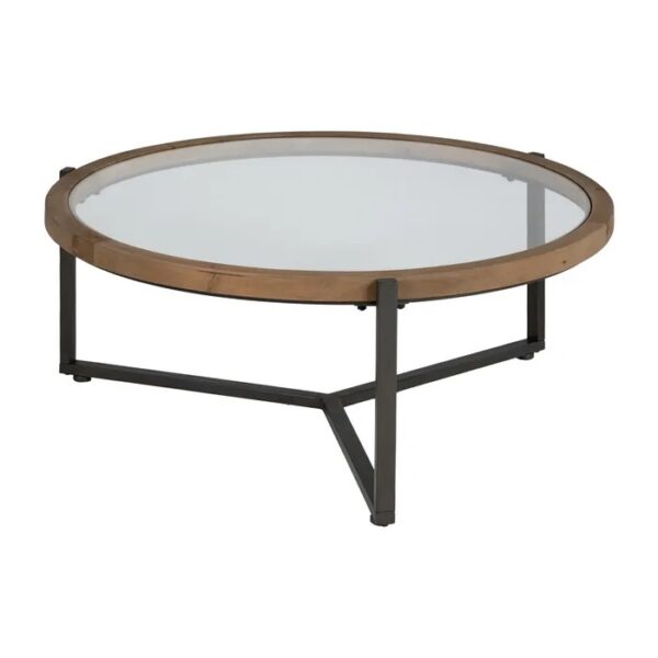 614970 Mesa de centro de diseño industrial 100 madera, hierro y cristal
