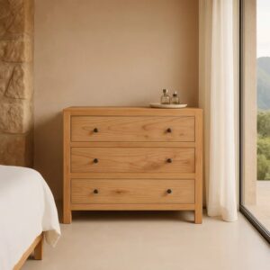 615128 Cómoda de 3 cajones diseño rústico 90 madera mindi natural