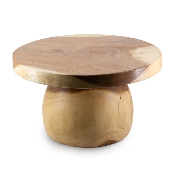 654002 Mesa de centro redonda de diseño rústico Ø70 madera de suar natural