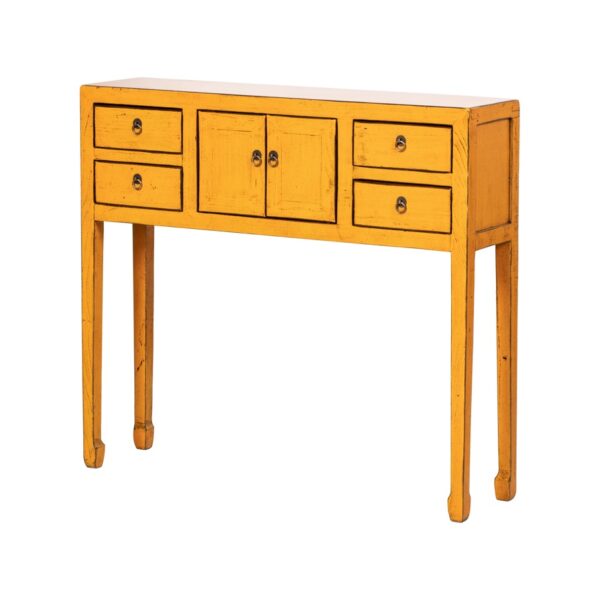 Consola de diseño oriental 100 madera de olmo amarillo con desgastes